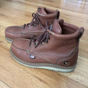 Hawx 6" USA Moc Wedge Steel Toe Boot Brown Men's Size 9 D Work Boots Made In USA